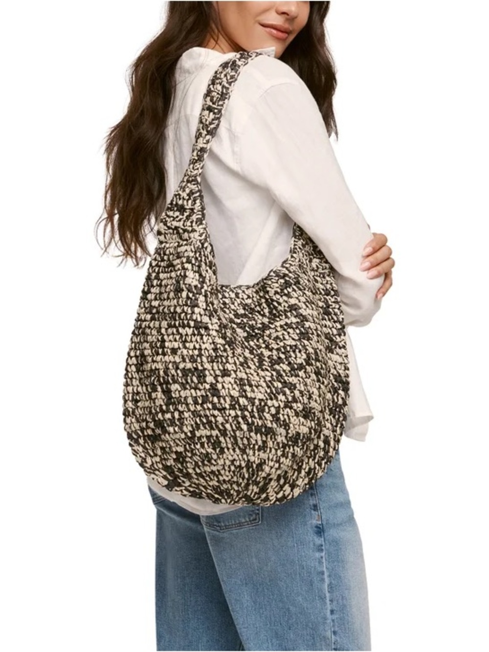 Banana Republic Black & Cream Knit Shoulder Bag